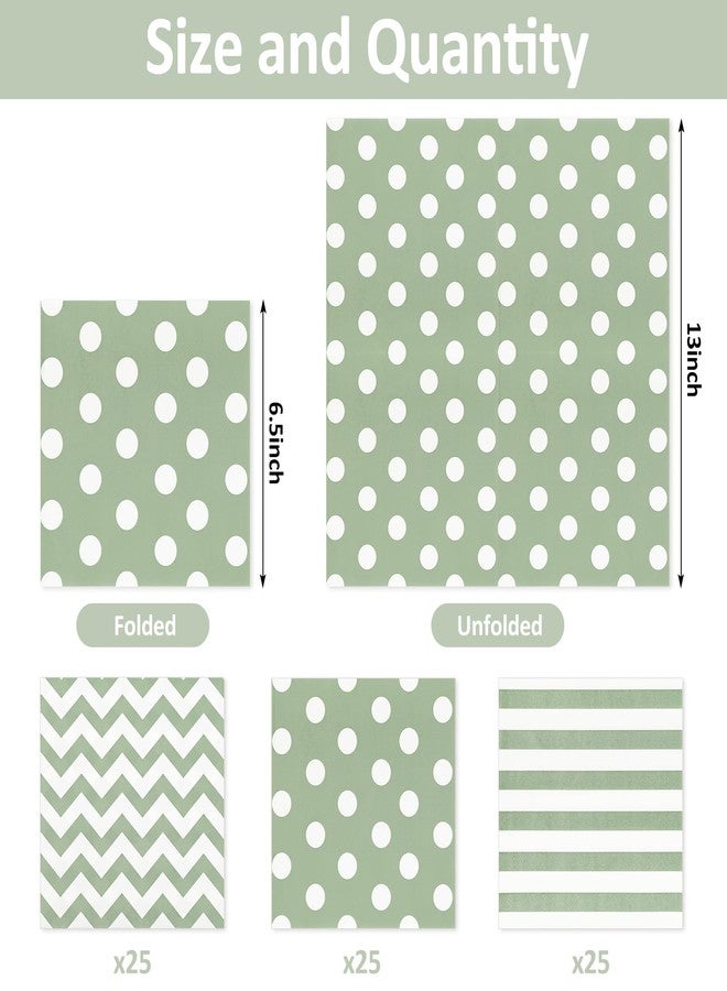 وولاين مجموعة مناديل ورقية من والين، 75 قطعة، لون أخضر فاتح، مخططة، مموجة، منقطة، بتصميم هندسي، للاستخدام مرة واحدة، مثالية لحفلات العشاء، وتزيين الطاولات والمطابخ. - Image 2